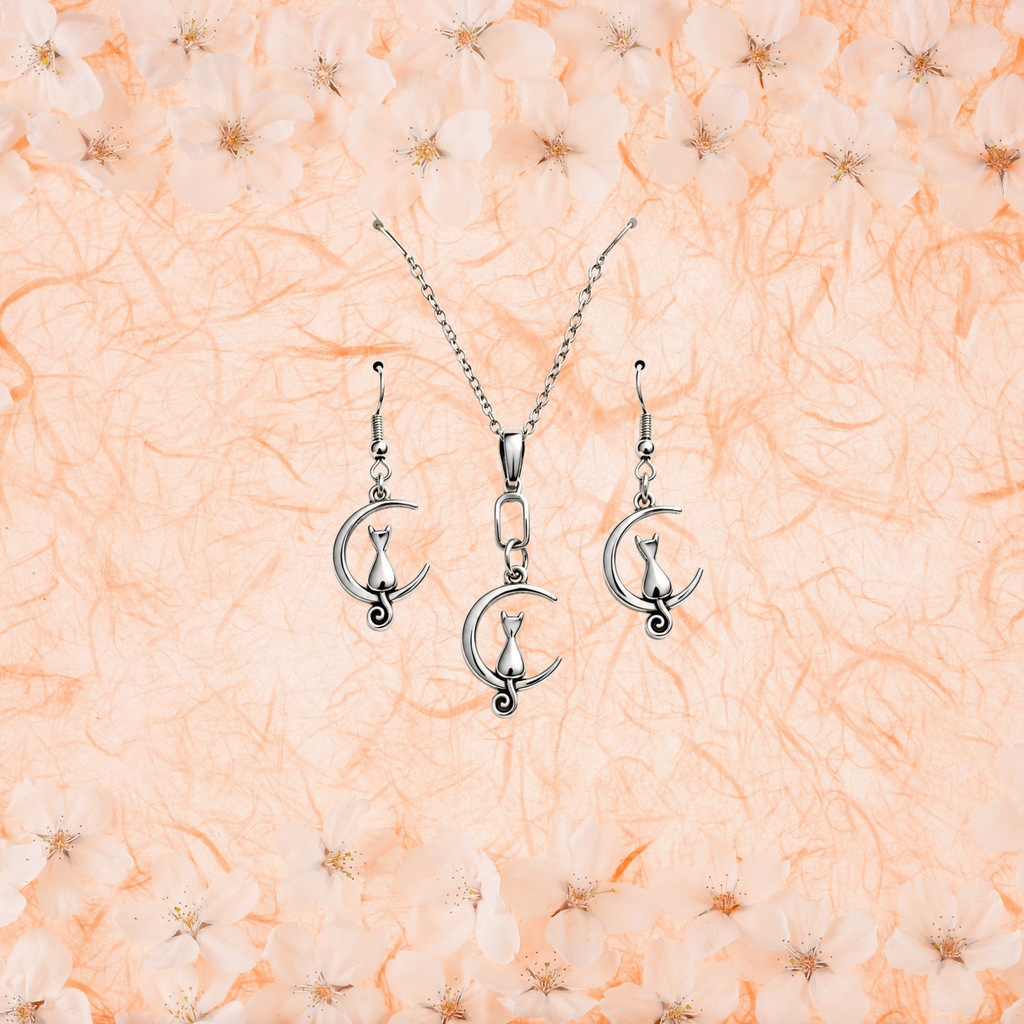 Cat Earrings & Necklace Set